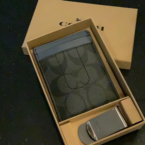 Coach Boxed Card Case and Clip Set Denim Charcoal - Picture 4 of 5